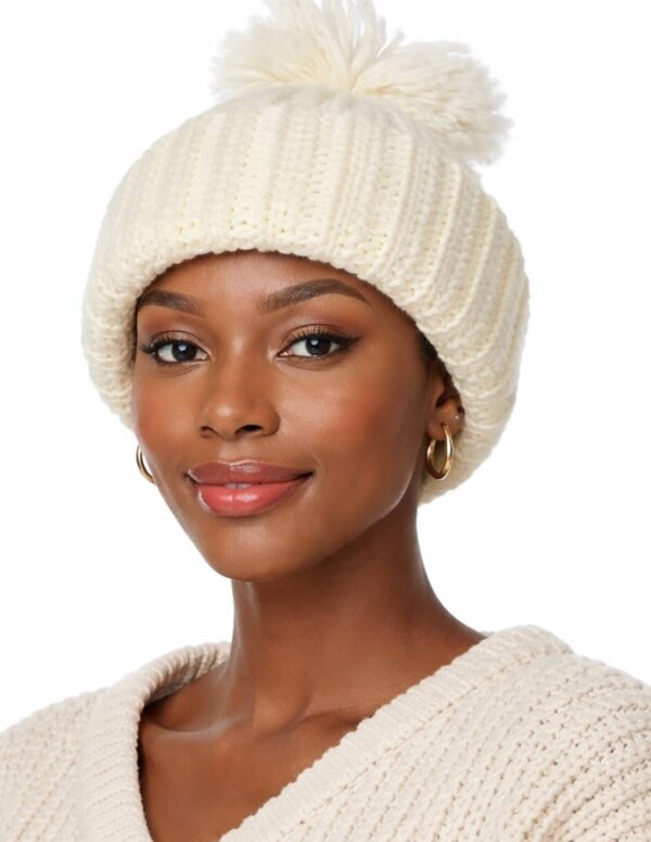 Off-White Fluffy Ribbed Beanie