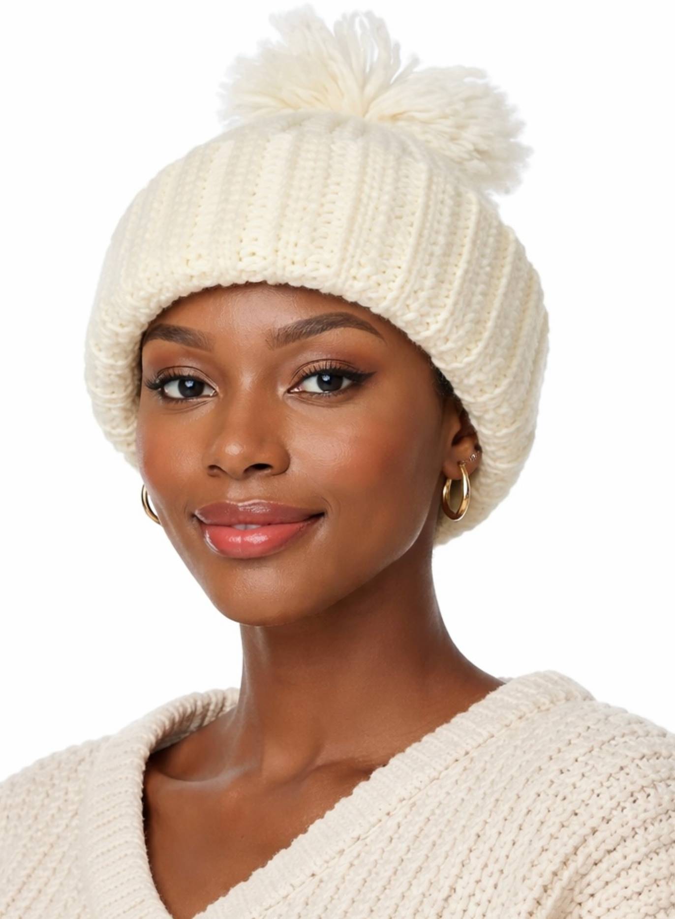 Off-White Fluffy Ribbed Beanie